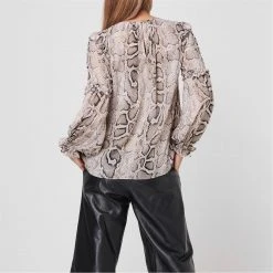 MICHAEL Michael Kors Snake Ruffle Long Sleeve Blouse -MICHAEL Michael Kors Official Shop 54015704 xxl a2