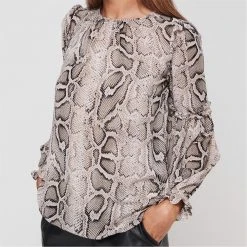 MICHAEL Michael Kors Snake Ruffle Long Sleeve Blouse -MICHAEL Michael Kors Official Shop 54015704 xxl a3
